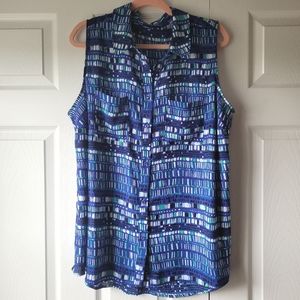 Apt. 9 Blouse Blue Green White Collared No sleeve 1X